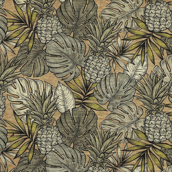 HomeRoots 5' Geometric Khaki Gray & Yellow Washable Area Rug - Durable, UV-Protected, Ideal for Kids & Pets 646369