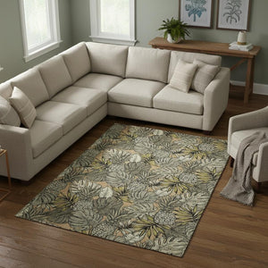 HomeRoots 8' X 10' Modern Khaki Gray & Yellow Geometric Washable Area Rug with UV Protection for Homes 646371