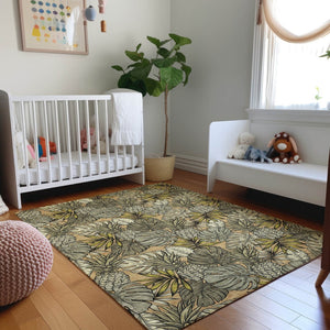 HomeRoots 8' X 10' Modern Khaki Gray & Yellow Geometric Washable Area Rug with UV Protection for Homes 646371