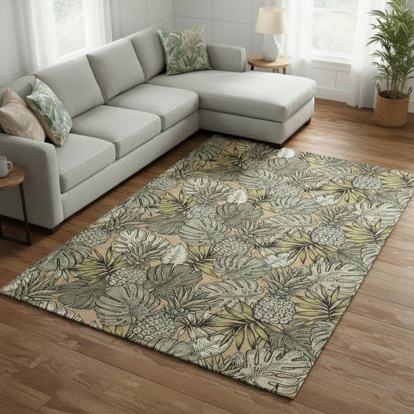 HomeRoots 9' X 12' Stylish Khaki Gray & Yellow Geometric Area Rug - Washable, UV Protected, Durable Design! 646372