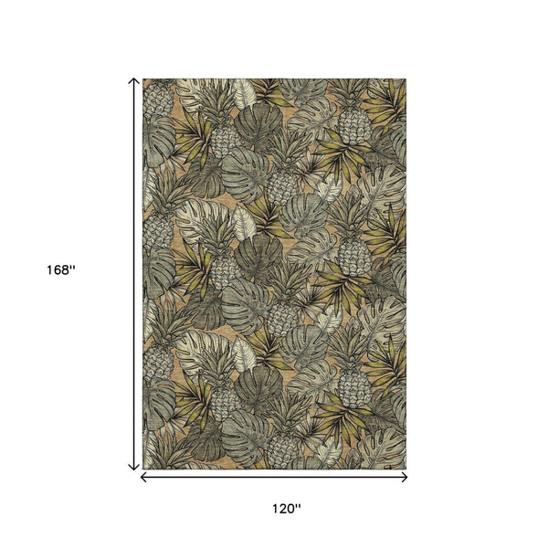 HomeRoots 10' X 14' Stylish Khaki Gray & Yellow Geometric Area Rug – Machine Washable, UV Protected & Durable! 646373