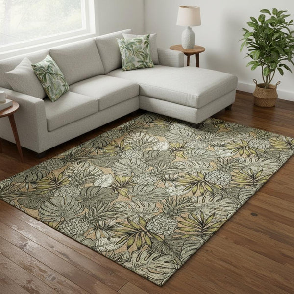 HomeRoots 10' X 14' Stylish Khaki Gray & Yellow Geometric Area Rug – Machine Washable, UV Protected & Durable! 646373