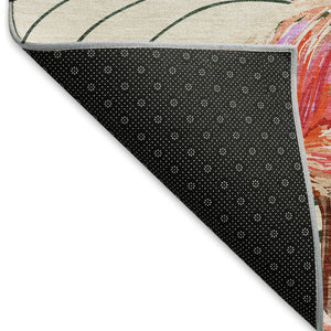 HomeRoots 8' Washable Pink, Ivory & Green Geometric Round Rug with UV Protection for Indoor & Outdoor Use 646376