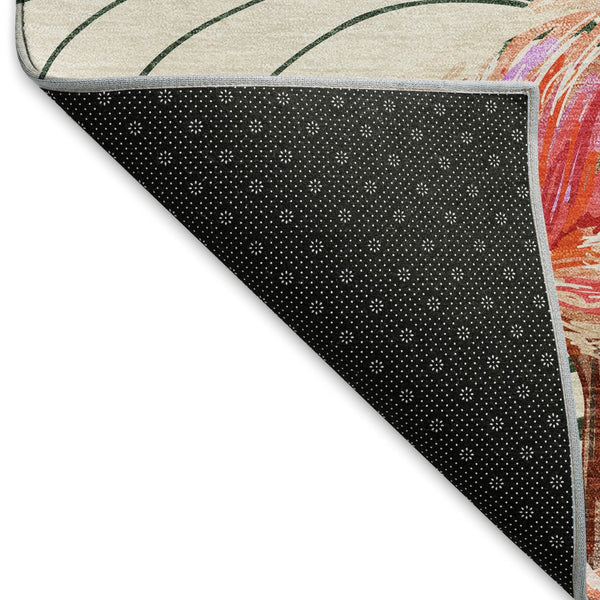 HomeRoots 8' Washable Pink, Ivory & Green Geometric Round Rug with UV Protection for Indoor & Outdoor Use 646376
