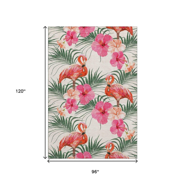 HomeRoots 8' X 10' Stylish Pink, Ivory & Green Geometric Area Rug – Washable, UV-Protected & Pet-Friendly! 646377