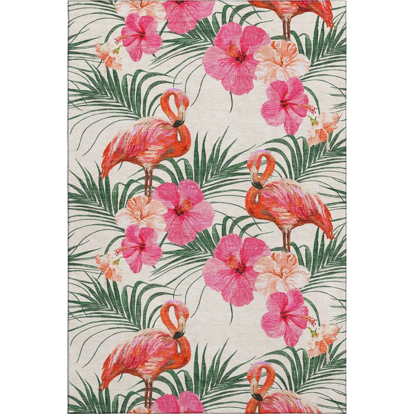 HomeRoots 8' X 10' Stylish Pink, Ivory & Green Geometric Area Rug – Washable, UV-Protected & Pet-Friendly! 646377
