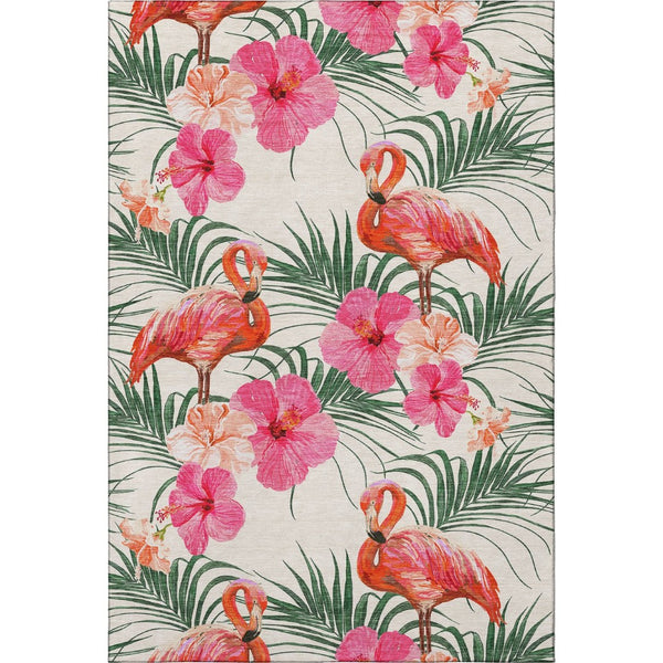 HomeRoots 8' X 10' Stylish Pink, Ivory & Green Geometric Area Rug – Washable, UV-Protected & Pet-Friendly! 646377