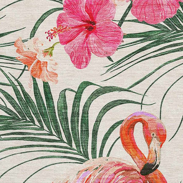 HomeRoots 9' Vibrant Pink, Ivory & Green Geometric Washable Area Rug with UV Protection for Active Homes 646378