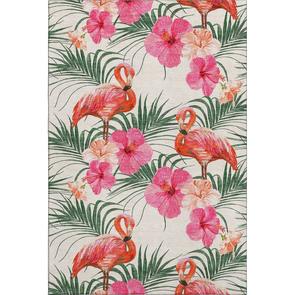 HomeRoots 10' X 14' Pink Ivory Green Geometric Area Rug – Washable, UV Protected, Perfect for Busy Homes! 646379
