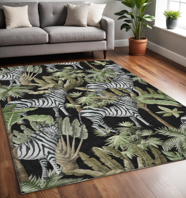 HomeRoots 5' X 8' Stylish Midnight Green & Brown Geometric Washable Area Rug with UV Protection & Durability 646381