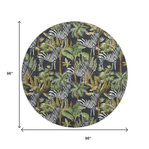 HomeRoots 8' Washable Round Rug in Midnight Green & Brown - UV Protected, Stain Resistant, Modern Design 646382