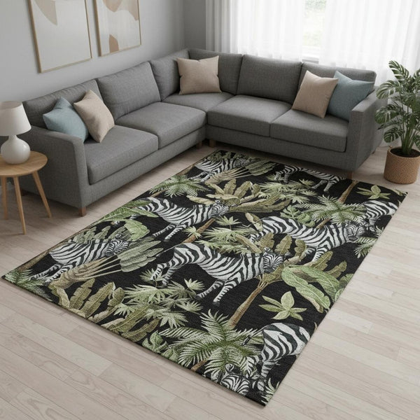HomeRoots 9' X 12' Midnight Green & Brown Geometric Area Rug - Washable, Stain-Resistant, UV-Protected Design 646384