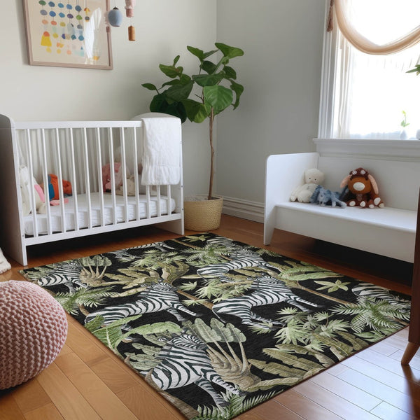 HomeRoots 9' X 12' Midnight Green & Brown Geometric Area Rug - Washable, Stain-Resistant, UV-Protected Design 646384