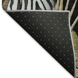 HomeRoots 9' X 12' Midnight Green & Brown Geometric Area Rug - Washable, Stain-Resistant, UV-Protected Design 646384