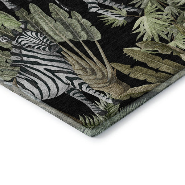 HomeRoots 9' X 12' Midnight Green & Brown Geometric Area Rug - Washable, Stain-Resistant, UV-Protected Design 646384