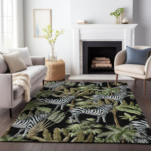HomeRoots 9' X 12' Midnight Green & Brown Geometric Area Rug - Washable, Stain-Resistant, UV-Protected Design 646384
