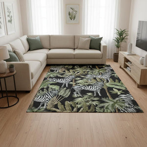 HomeRoots 10' X 14' Midnight Green Geometric Area Rug - Washable, Durable, Stain-Resistant for Active Spaces 646385
