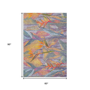HomeRoots 5' X 8' Colorful Geometric Area Rug – Washable, UV-Protected, Non-Slip, Perfect for Family Spaces! 646387
