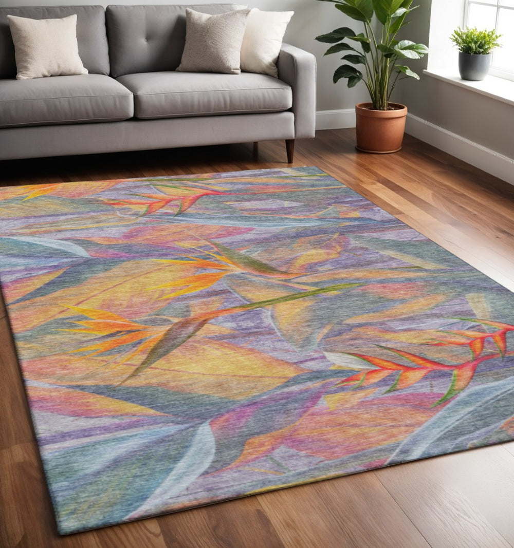 HomeRoots 5' X 8' Colorful Geometric Area Rug – Washable, UV-Protected, Non-Slip, Perfect for Family Spaces! 646387
