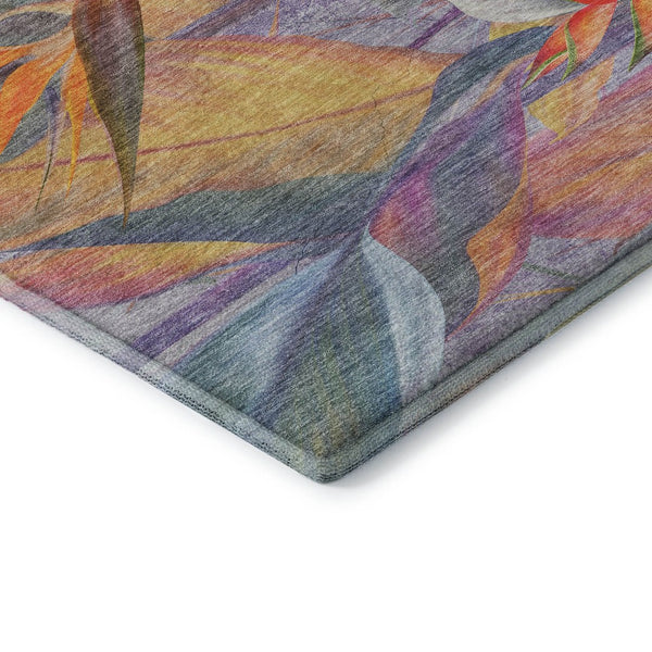HomeRoots 8' Rainbow and Ivory Geometric Washable Round Rug – UV Protected, Durable, Stylish for Indoor/Outdoor Use 646388