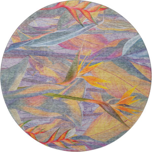 HomeRoots 8' Rainbow and Ivory Geometric Washable Round Rug – UV Protected, Durable, Stylish for Indoor/Outdoor Use 646388