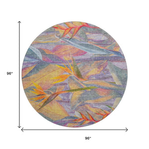 HomeRoots 8' Rainbow and Ivory Geometric Washable Round Rug – UV Protected, Durable, Stylish for Indoor/Outdoor Use 646388