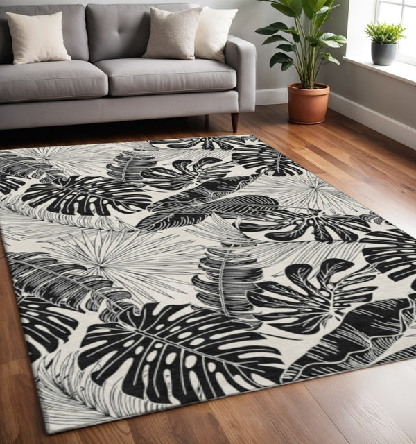 HomeRoots 5' X 8' Stylish Midnight & Ivory Geometric Area Rug - Washable, Durable, UV Protected for Family Homes 646399