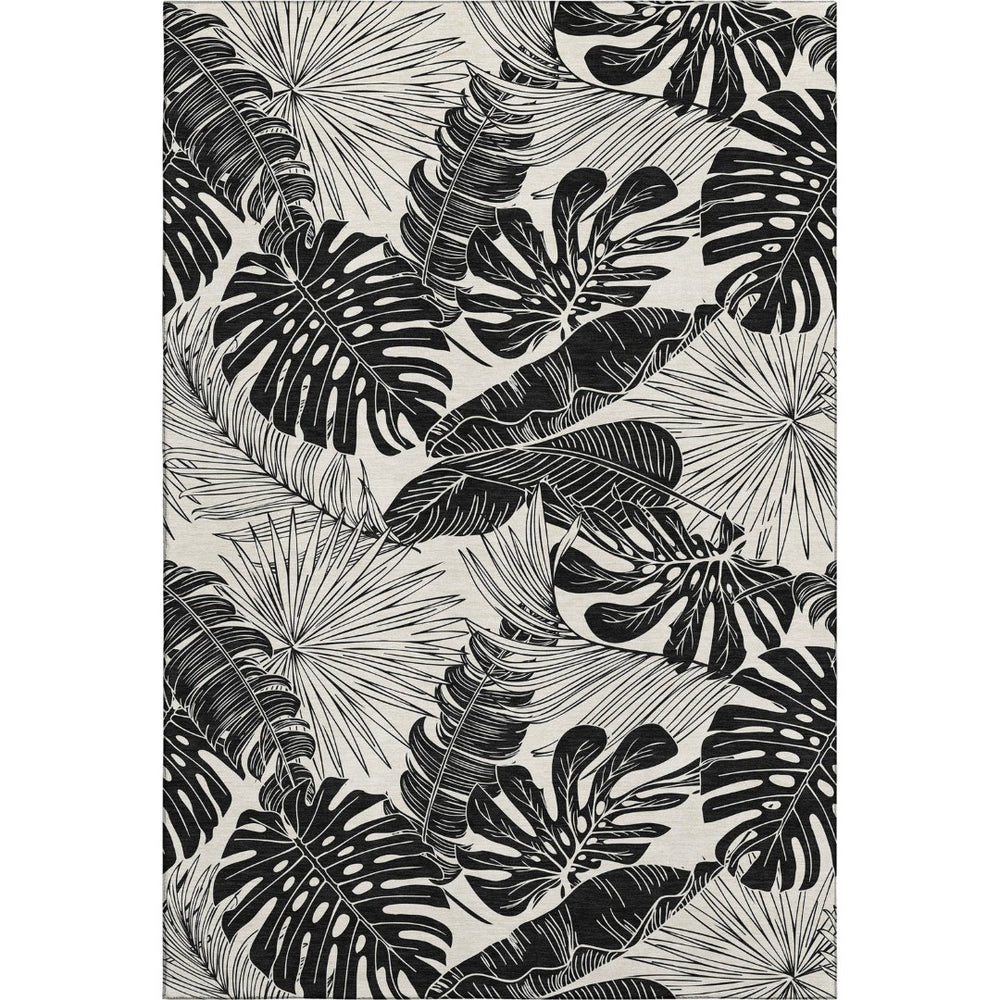 HomeRoots 5' X 8' Stylish Midnight & Ivory Geometric Area Rug - Washable, Durable, UV Protected for Family Homes 646399