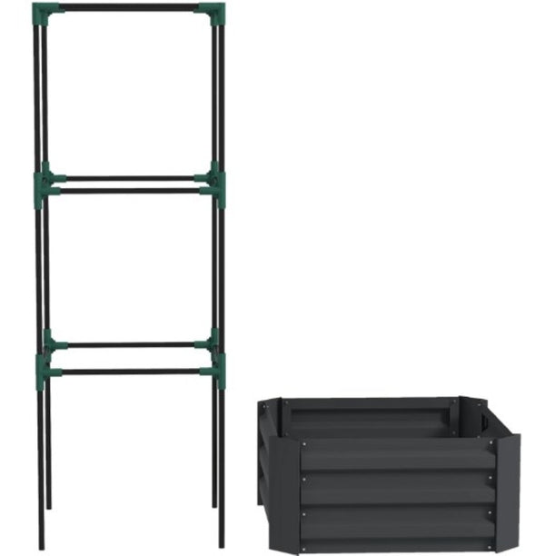 English Elm Garden Galvanized Steel Raised Planter with Integrated Trellis for Climbing Vegetables T3971P422764