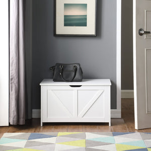 English Elm Storage Bench with Hinged Lid White Retro Box Organizer for Entryway or Bedroom Foot W3151P449053