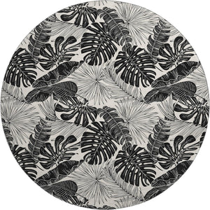 HomeRoots 8' Midnight and Ivory Geometric Round Rug - Washable, UV-Protected, Ideal for High-Traffic Areas! 646400