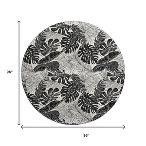 HomeRoots 8' Midnight and Ivory Geometric Round Rug - Washable, UV-Protected, Ideal for High-Traffic Areas! 646400