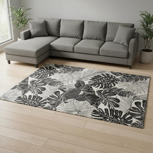 HomeRoots 8' X 10' Stylish Midnight & Ivory Geometric Area Rug - Washable, UV Protected, Non-Slip Design! 646401