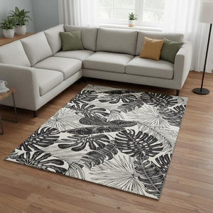 HomeRoots 9' X 12' Stylish Midnight & Ivory Geometric Area Rug - Washable, UV-Protected, Stain Resistant! 646402