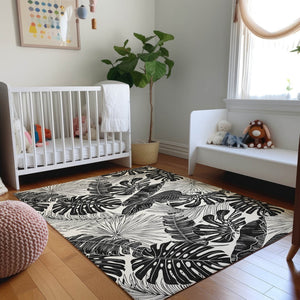 HomeRoots 9' X 12' Stylish Midnight & Ivory Geometric Area Rug - Washable, UV-Protected, Stain Resistant! 646402