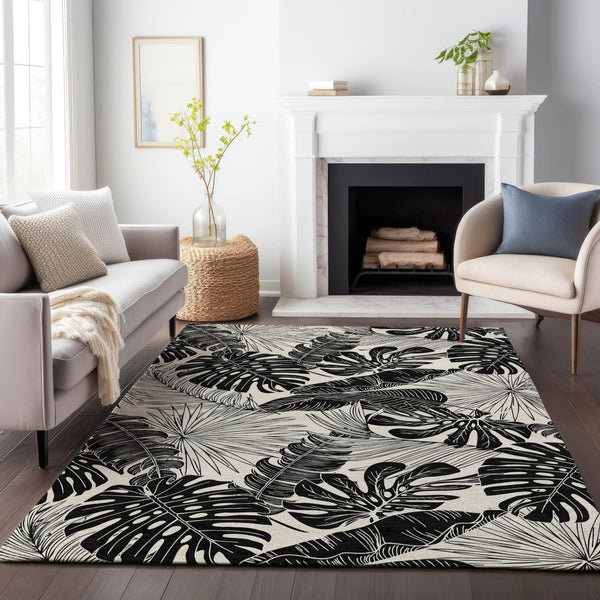 HomeRoots 9' X 12' Stylish Midnight & Ivory Geometric Area Rug - Washable, UV-Protected, Stain Resistant! 646402