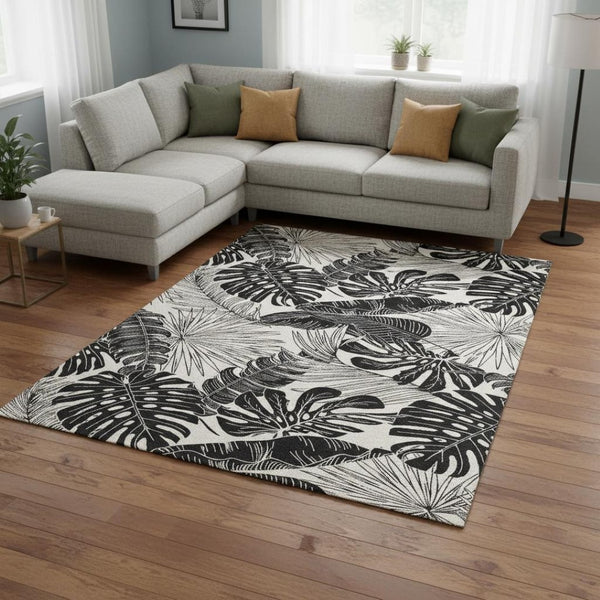 HomeRoots 10' Midnight & Ivory Geometric Washable Area Rug - Durable, UV-Protected, Easy-Care for Busy Homes 646403