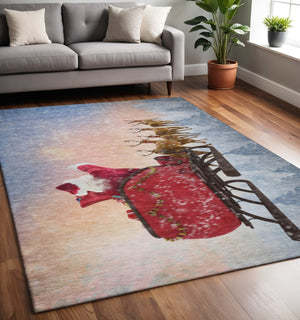 HomeRoots 5' X 8' Vibrant Geometric Area Rug - Washable, UV Protected, Stain Resistant for Modern Living Spaces 646405