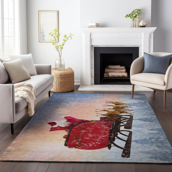 HomeRoots 5' X 8' Vibrant Geometric Area Rug - Washable, UV Protected, Stain Resistant for Modern Living Spaces 646405