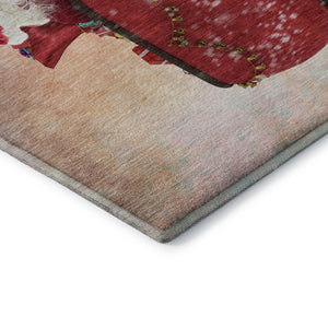 HomeRoots 8' Modern Geometric Round Rug in Blue, Red & Brown – Washable, UV-Protected, Stain-Resistant Design! 646406