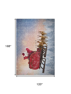 HomeRoots 10' X 14' Geometric Washable Area Rug in Bold Blue, Red & Brown - UV Resistant, Stain-Proof, Durable! 646409