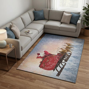 HomeRoots 10' X 14' Geometric Washable Area Rug in Bold Blue, Red & Brown - UV Resistant, Stain-Proof, Durable! 646409