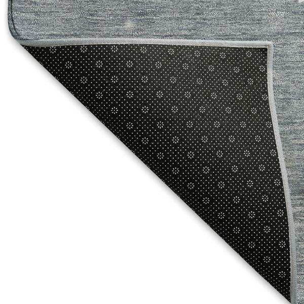HomeRoots 5' Modern Geometric Ash Gray, Ivory & Blue Washable Area Rug – Durable, UV-Protected & Stylish Decor 646411