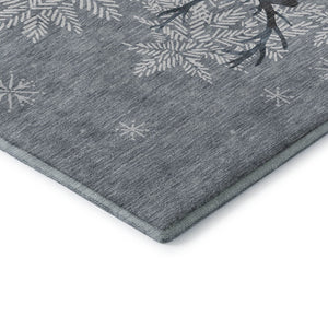 HomeRoots 5' Modern Geometric Ash Gray, Ivory & Blue Washable Area Rug – Durable, UV-Protected & Stylish Decor 646411