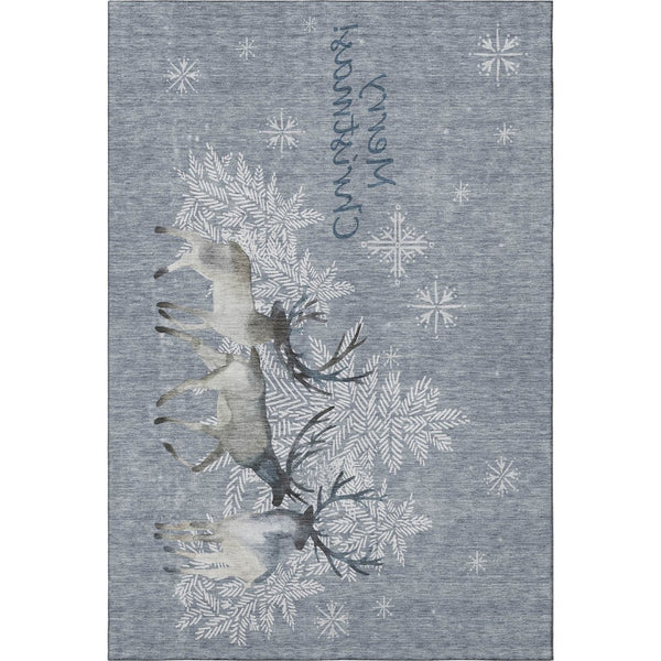 HomeRoots 5' Modern Geometric Ash Gray, Ivory & Blue Washable Area Rug – Durable, UV-Protected & Stylish Decor 646411
