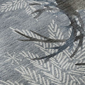 HomeRoots 8' Washable Round Rug in Ash Gray, Ivory & Blue - UV Protected, Stain Resistant for Modern Homes 646412