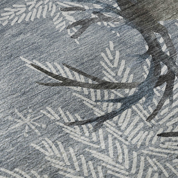HomeRoots 8' Washable Round Rug in Ash Gray, Ivory & Blue - UV Protected, Stain Resistant for Modern Homes 646412