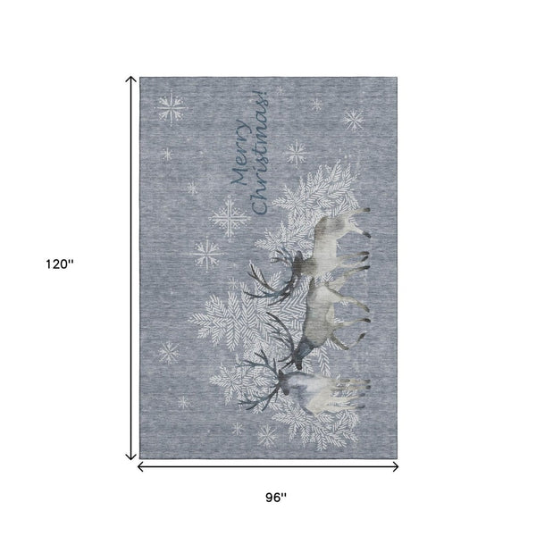 HomeRoots 8' X 10' Stylish Ash Gray, Ivory & Blue Geometric Area Rug – Washable, UV Protected for Busy Homes! 646413