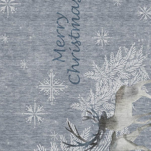 HomeRoots 8' X 10' Stylish Ash Gray, Ivory & Blue Geometric Area Rug – Washable, UV Protected for Busy Homes! 646413