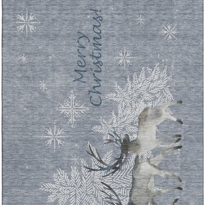 HomeRoots 8' X 10' Stylish Ash Gray, Ivory & Blue Geometric Area Rug – Washable, UV Protected for Busy Homes! 646413